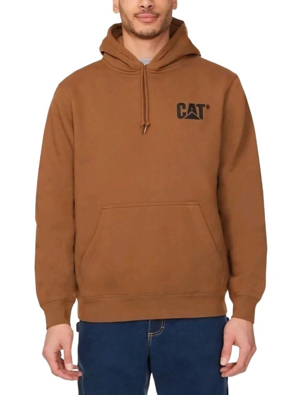 CAT Caterpillar Brown Heavy Duty Hoodie Workwear Quality Kangaroo Pocket Size L